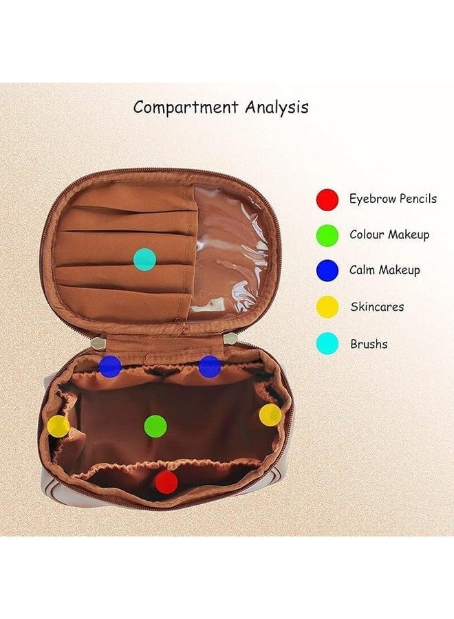 EAFTOS Compact Travel Makeup Bag for Women - Waterproof Mini Leather Cosmetic Organizer with Divider, Handle & Flat-Open Design (Brown) - Image 4
