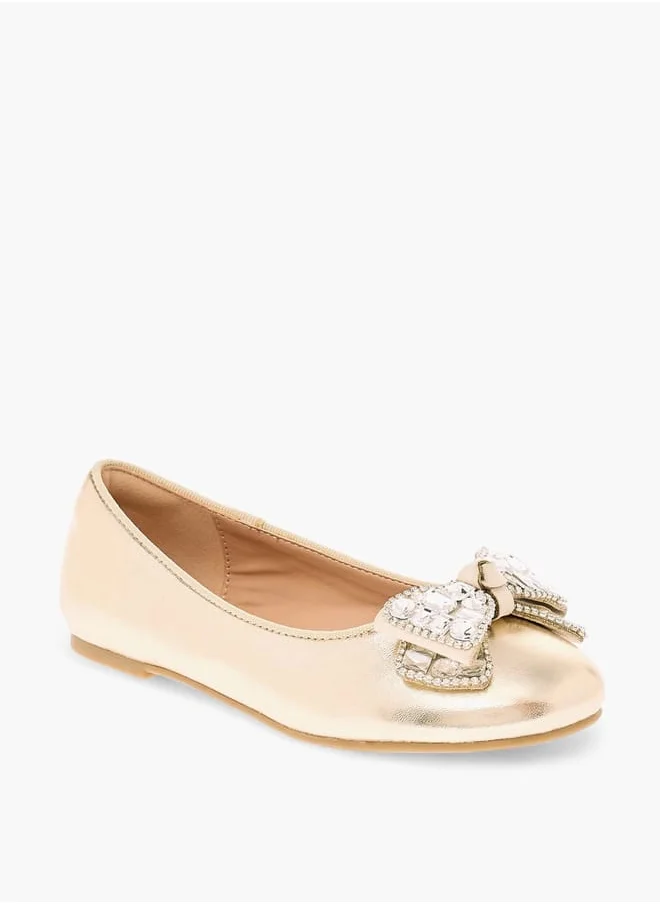 Celeste Girls Embellished Bow Applique Ballerina Shoes