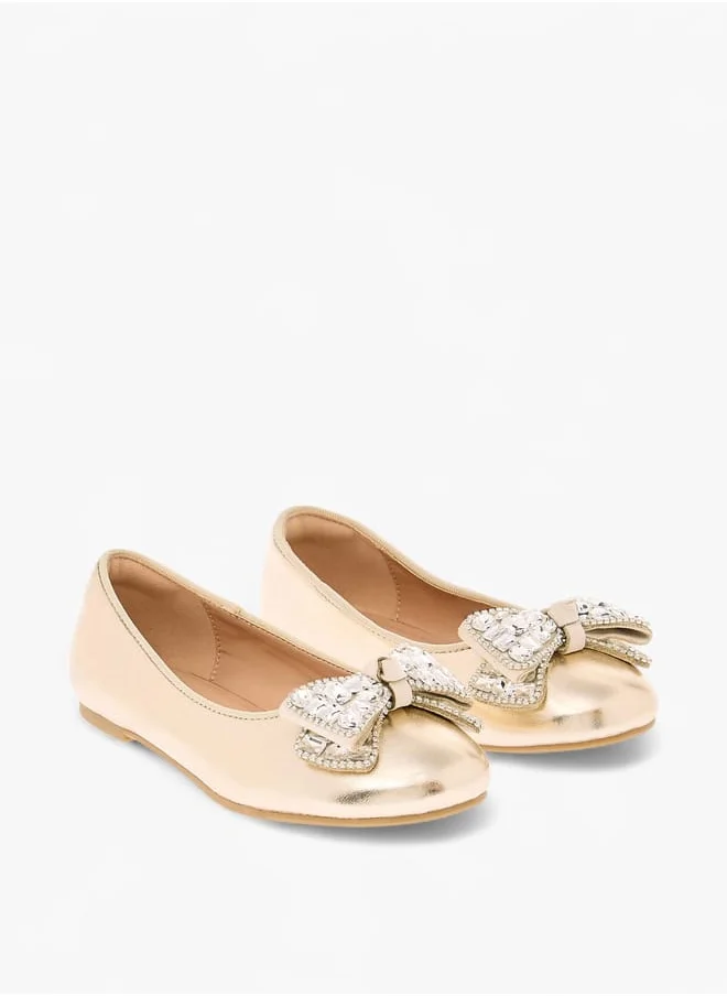 Celeste Girls Embellished Bow Applique Ballerina Shoes