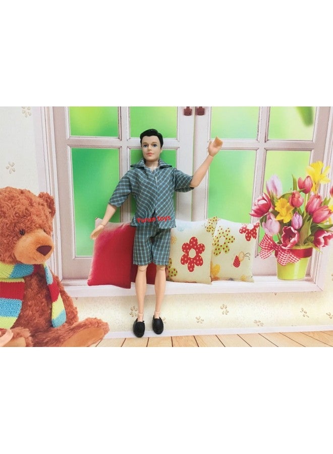 Men's Ken Dress Doll Clothes Prince Ken Suit Sportswear Top Pants Shirt Two-Piece Set Boys-Color:Green Suit +11 Joints + Head + Shoes - Image 1