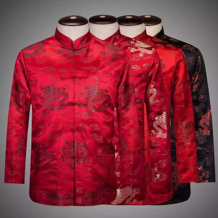 Festive Men'S And Women'S Tang Suit Chinese Style Coat Middle-Aged And Elderly Coat Dragon And Phoenix Couple'S Chinese Tang Suit Cotton-Padded Coat - Image 5