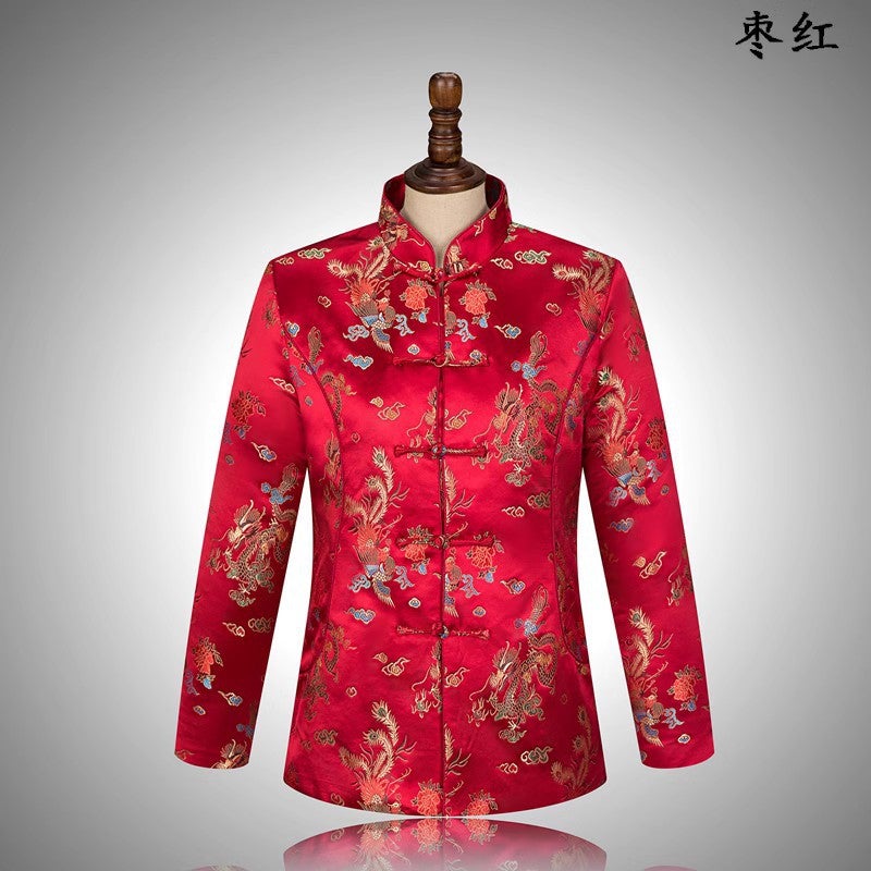 Festive Men'S And Women'S Tang Suit Chinese Style Coat Middle-Aged And Elderly Coat Dragon And Phoenix Couple'S Chinese Tang Suit Cotton-Padded Coat - Image 1