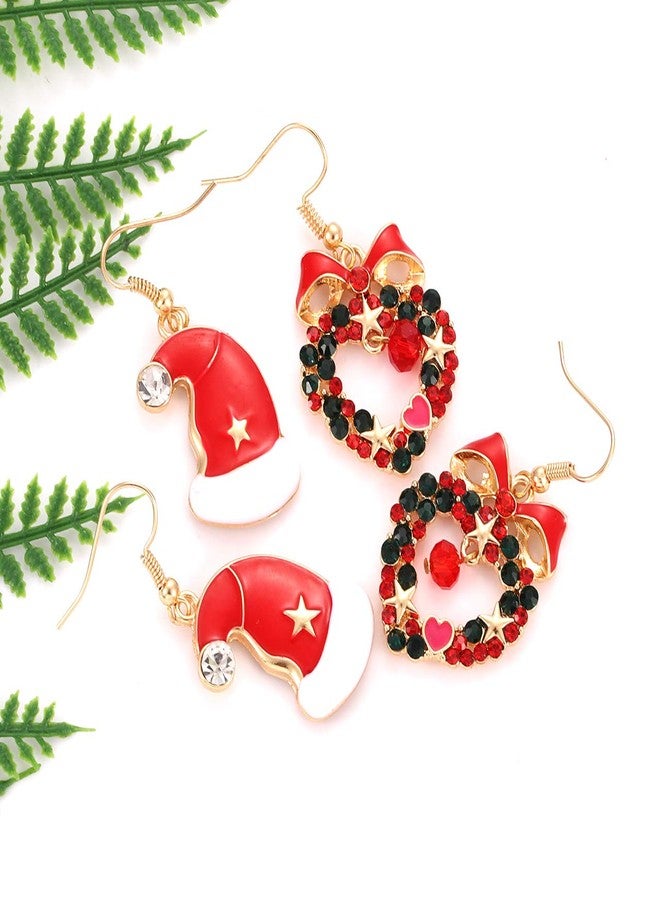 مولوك طقم أقراط مولوخ لعيد الميلاد، على شكل قلب كريستالي، وندفة ثلج، وشجرة عيد الميلاد، ومصباح لامع، وقبعة عيد الميلاد، وأقراط خطافية، ومجوهرات عيد الميلاد اللطيفة للنساء (النمط أ) - Image 4