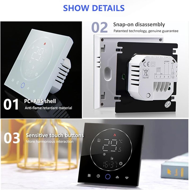 Fafeicy Smart Programmable Thermostat For Home Wall Mounted Boiler White Square - Image 5