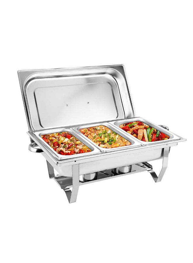 ZERIFAM Chafing Dish Buffet Set, 3 Grid Stainless Steel Warming Container,  Food Warmer, Heat Container, Chafing Dishes, for Catering, Buffet and Party, with Water Pan/Food Pan/Lid/Folding Frame/Alcohol Oven - Image 1