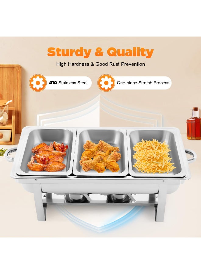 ZERIFAM Chafing Dish Buffet Set, 3 Grid Stainless Steel Warming Container,  Food Warmer, Heat Container, Chafing Dishes, for Catering, Buffet and Party, with Water Pan/Food Pan/Lid/Folding Frame/Alcohol Oven - Image 4