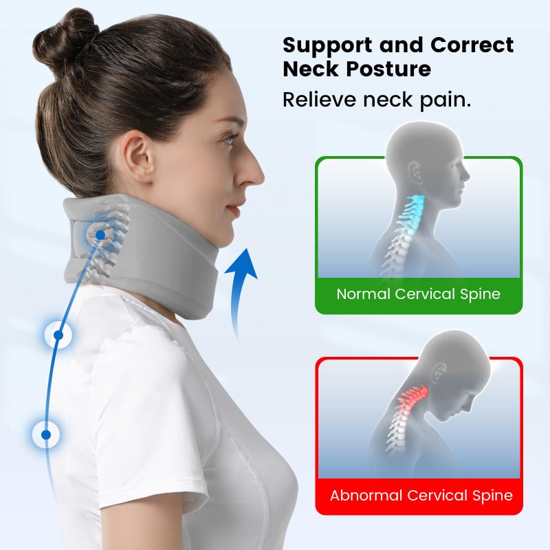 Velpeau Neck Brace for Neck Pain and Strong Support, Soft Cervical Collar for Sleeping Upright, Snoozing - Stabilizes & Relieves Pressure in Spine for Women & Men (Grey, L: 16.5-19.5" / 3" Depth) - Image 2