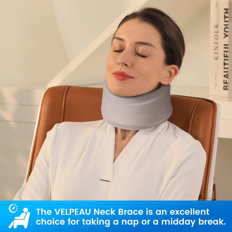 Velpeau Neck Brace for Neck Pain and Strong Support, Soft Cervical Collar for Sleeping Upright, Snoozing - Stabilizes & Relieves Pressure in Spine for Women & Men (Grey, L: 16.5-19.5" / 3" Depth) - Image 5
