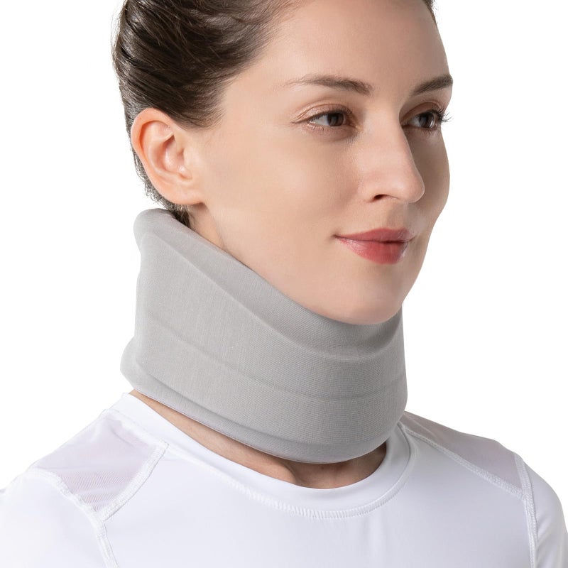 Velpeau Neck Brace for Neck Pain and Strong Support, Soft Cervical Collar for Sleeping Upright, Snoozing - Stabilizes & Relieves Pressure in Spine for Women & Men (Grey, L: 16.5-19.5" / 3" Depth) - Image 1