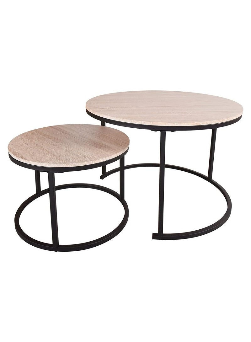 AGD Modern Nesting Round Coffee Table Set of 2 Pieces for Living Room Balcony Garden Etc, Round Coffee Table with Solid Metal Frame - Image 1