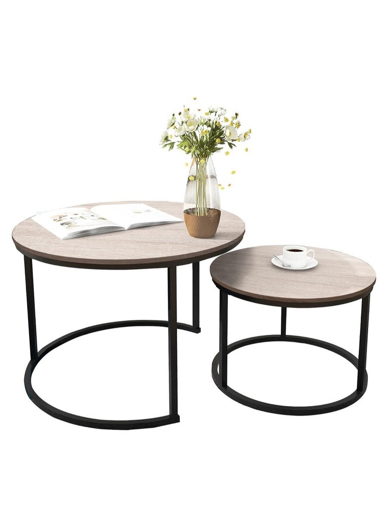 AGD Modern Nesting Round Coffee Table Set of 2 Pieces for Living Room Balcony Garden Etc, Round Coffee Table with Solid Metal Frame - Image 3