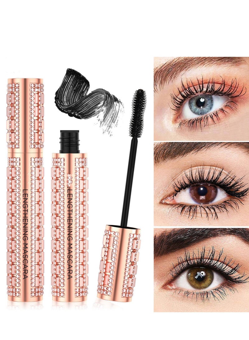 SYOSI Black Mascara for Eyelashes 4D Silk Fiber Lash Waterproof Long Lasting Lash Extensions Mascara Smudge Proof Washable Volume Lengthening Mascara Defining Curling Soft Silicone Brush - Image 1