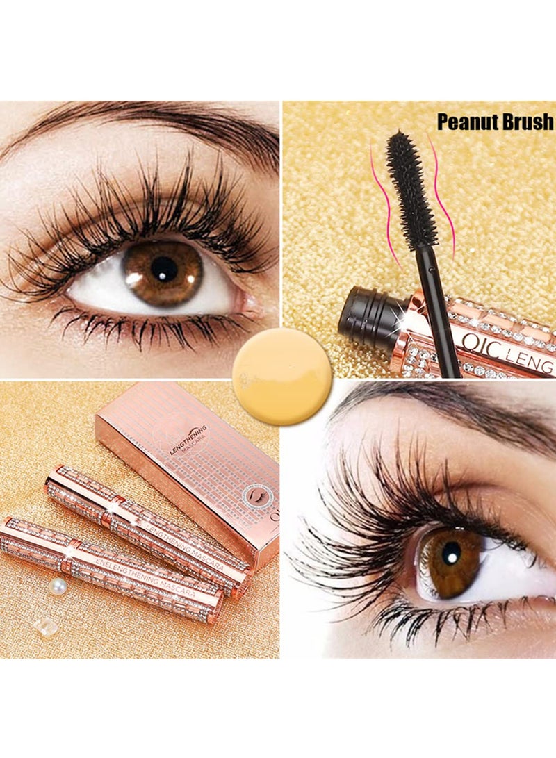 SYOSI Black Mascara for Eyelashes 4D Silk Fiber Lash Waterproof Long Lasting Lash Extensions Mascara Smudge Proof Washable Volume Lengthening Mascara Defining Curling Soft Silicone Brush - Image 2