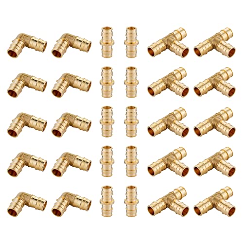 EFIELD (Pack of 30) Efield 1/2 Inch Pex A Full Flow Expansion Fitting Bundles: Tee "T", Elbow and Coupling 10 Pieces each, F1960,(PEX1960108) - Image 1