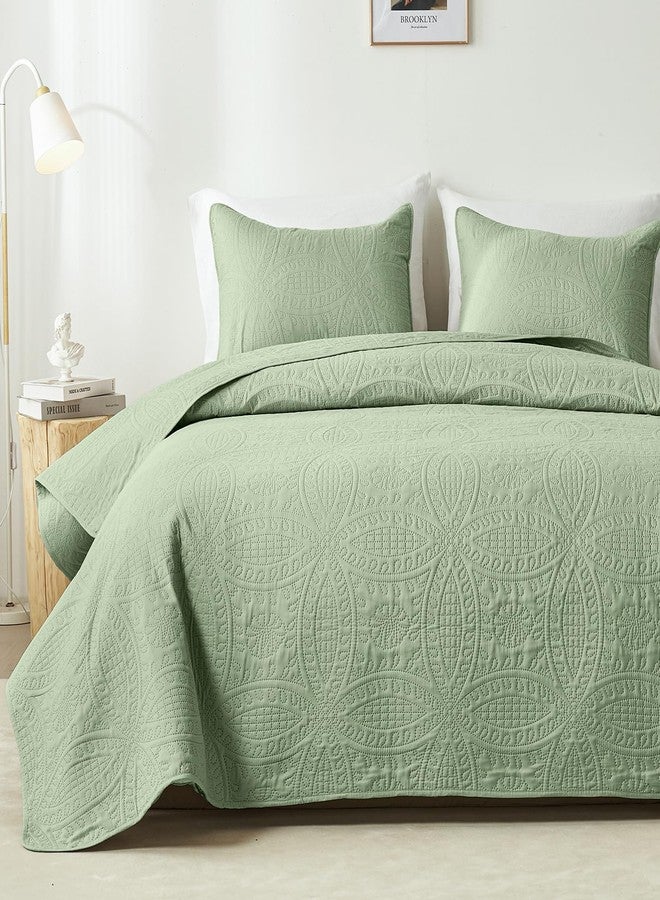 akkialla Quilts Queen Size,Sage Green Ultrasonic Full/Queen Quilt Set,Lightweight Soft Bedspread Coverlet,Modern Style Coin Pattern Bed Cover for All Seasons,3 Piece(1 Quilt,2 Pillow Shams) - Image 1