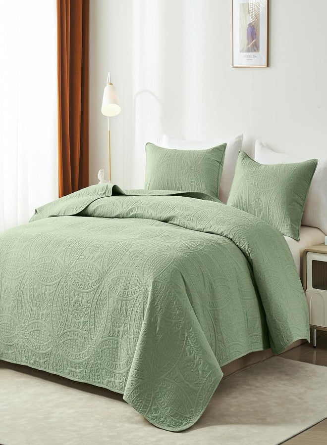 akkialla Quilts Queen Size,Sage Green Ultrasonic Full/Queen Quilt Set,Lightweight Soft Bedspread Coverlet,Modern Style Coin Pattern Bed Cover for All Seasons,3 Piece(1 Quilt,2 Pillow Shams) - Image 2