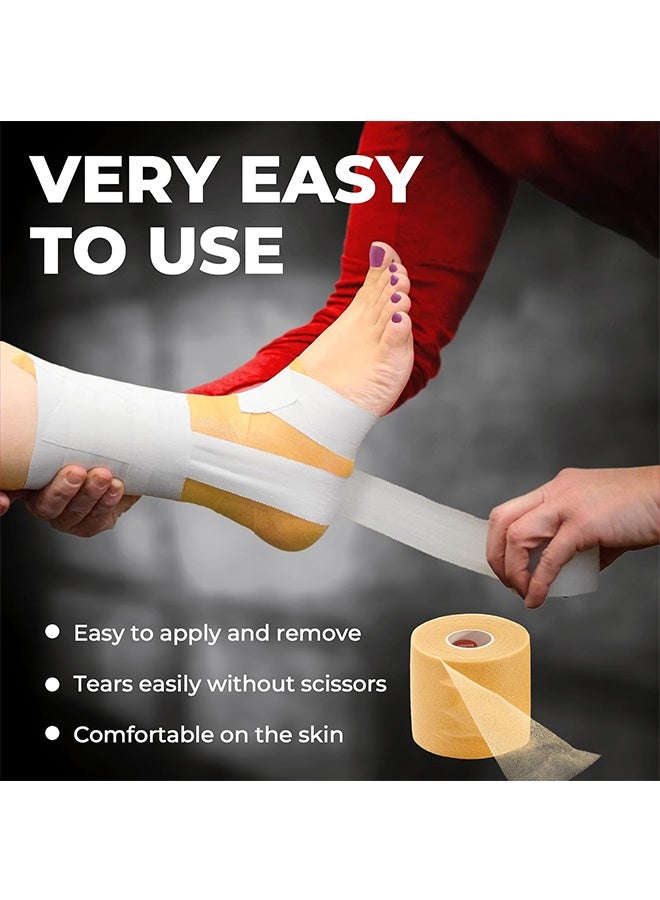 3 Pack Premium White Athletic Tape for Injuries and 1 Pack Pre Wrap Tape, Easy Tear & No Sticky Residue Foam Bandage, Sport Pre wrap Athletic Tape for Soccer, Gymnastics, Boxing - Image 5