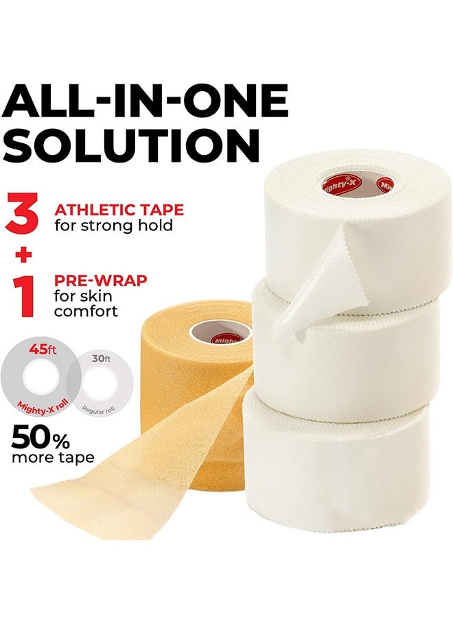 3 Pack Premium White Athletic Tape for Injuries and 1 Pack Pre Wrap Tape, Easy Tear & No Sticky Residue Foam Bandage, Sport Pre wrap Athletic Tape for Soccer, Gymnastics, Boxing - Image 4