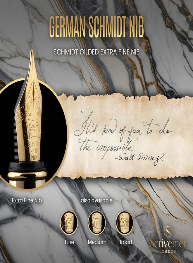 Scriveiner Silver Chrome Fountain Pen - Stunning Luxury Pen, Real Gold Finish, Schmidt Gilded Nib (Extra Fine), Best Gift Set for Men & Women Professional Executive Office Nice Designer Pen - Image 5