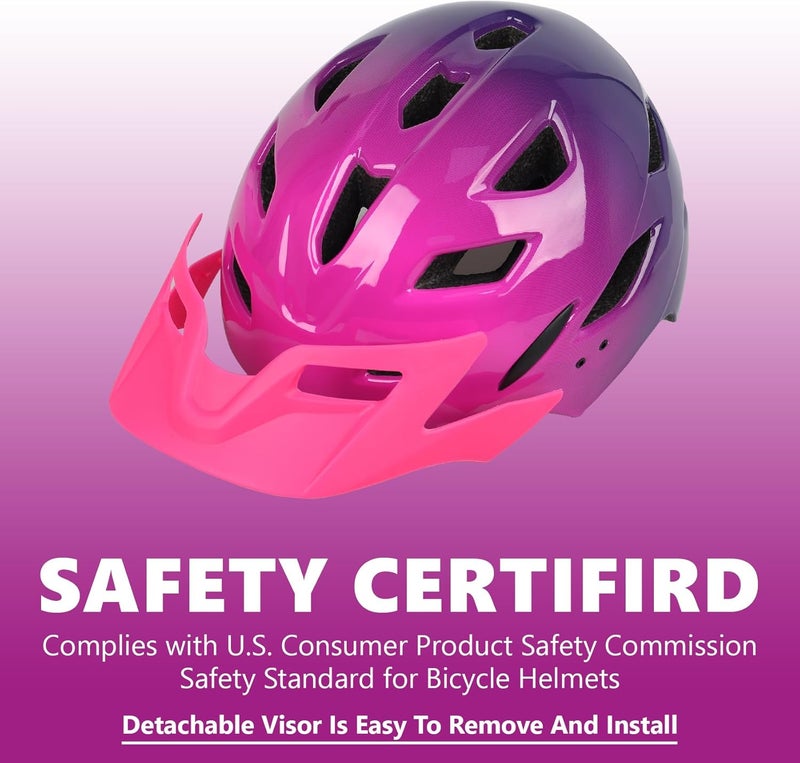 Bavilk Kids Bike Helmet, Kids Boys Girls Bike Helmets with LED Light Detachable Visor Children Youth Teen Multi-Sport for Skating Cycling Scooter Skateboard Adjustable & Lightweight 19.7"-22.4" - Image 3
