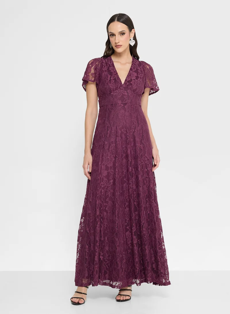 Maya Lace Detail Tie Back V Neck Maxi Dress