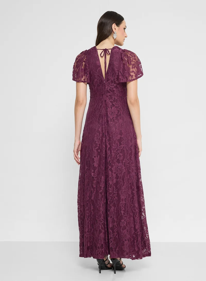 Maya Lace Detail Tie Back V Neck Maxi Dress