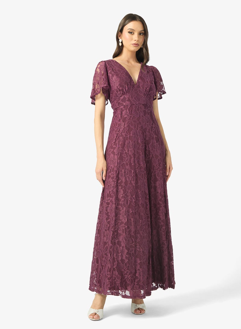 Maya Lace Detail Tie Back V Neck Maxi Dress - Image 1