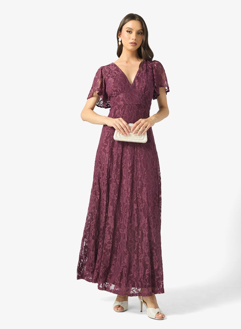 Maya Lace Detail Tie Back V Neck Maxi Dress - Image 4