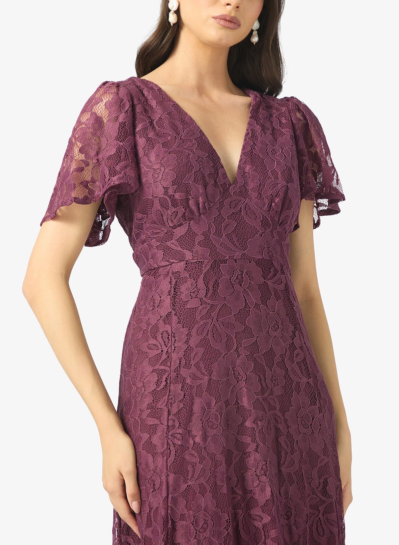 Maya Lace Detail Tie Back V Neck Maxi Dress - Image 3