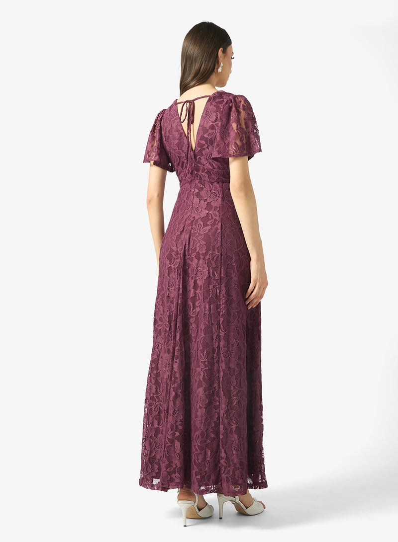 Maya Lace Detail Tie Back V Neck Maxi Dress - Image 2