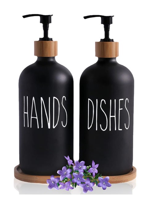 2-Pack Glass Soap Dispenser Set – 500ml Pump Bottles with Tray for Soap, Shampoo, Shower Gel