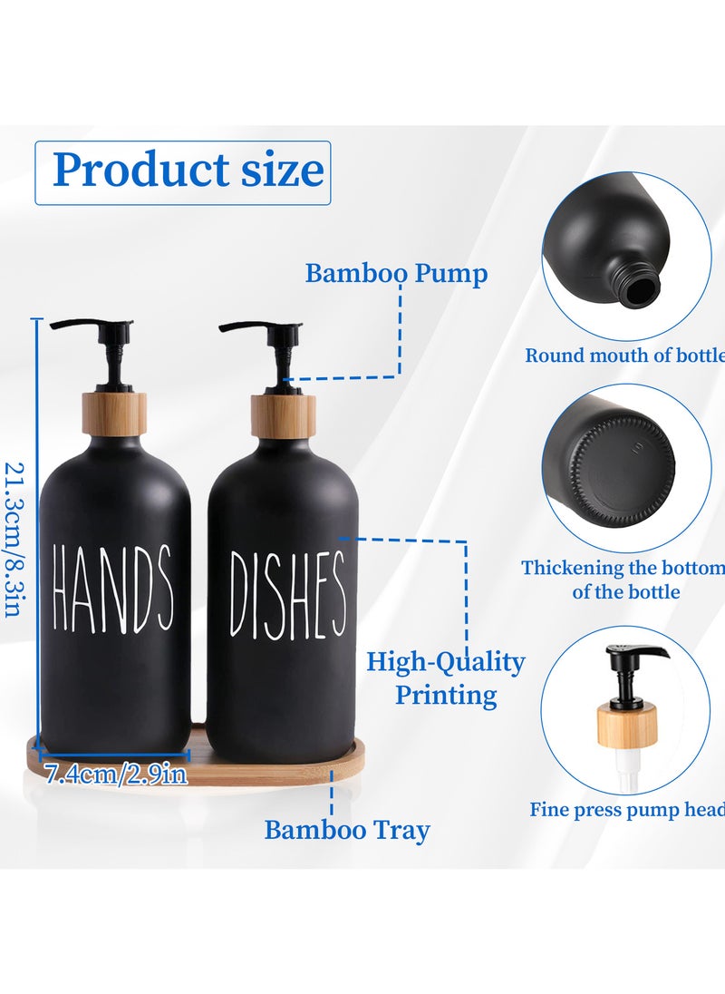 Generic - 2-Pack Glass Soap Dispenser Set – 500ml Pump Bottles with Tray for Soap, Shampoo, Shower Gel - Image 1