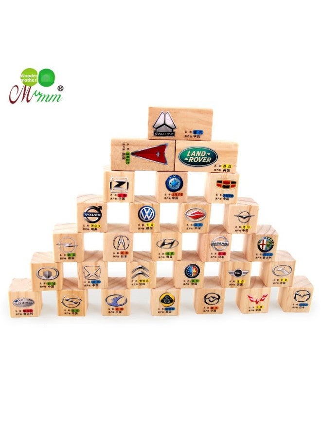 Direct Children's Puzzle Building Blocks Toys Wooden 103 Storage Bags Wooden Large Particles Puzzle Building Blocks-Color:Car Logo Building Blocks - Image 3