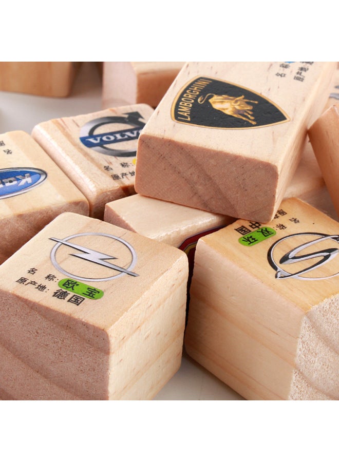 Direct Children's Puzzle Building Blocks Toys Wooden 103 Storage Bags Wooden Large Particles Puzzle Building Blocks-Color:Car Logo Building Blocks - Image 5