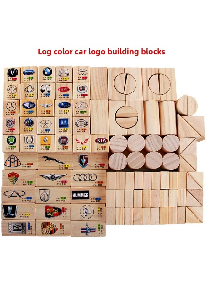 Direct Children's Puzzle Building Blocks Toys Wooden 103 Storage Bags Wooden Large Particles Puzzle Building Blocks-Color:Car Logo Building Blocks - Image 1