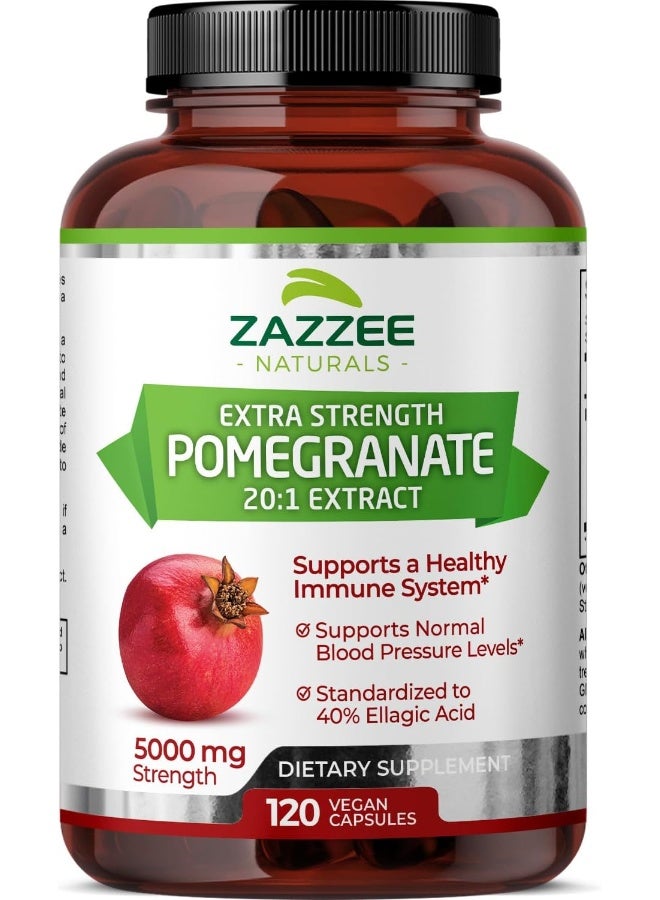 Zazzee Extra Strength Pomegranate 20:1 Extract, 40% Ellagic Acid, 500 mg, 120 Vegan Capsules, Immune and Antioxidant Support, Non-GMO and All-Natural - Image 1