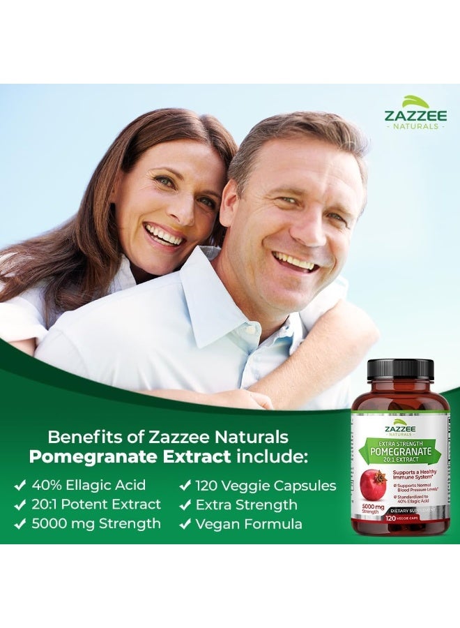Zazzee Extra Strength Pomegranate 20:1 Extract, 40% Ellagic Acid, 500 mg, 120 Vegan Capsules, Immune and Antioxidant Support, Non-GMO and All-Natural - Image 3