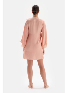 dagi Salmon Lace Detailed Front Tie Dressing Gown  - Image 2
