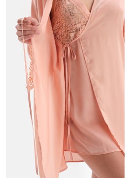 dagi Salmon Lace Detailed Front Tie Dressing Gown  - Image 5