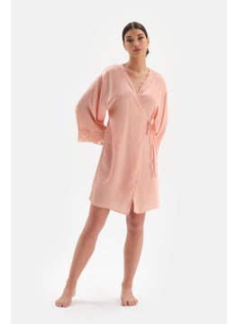 dagi Salmon Lace Detailed Front Tie Dressing Gown  - Image 1