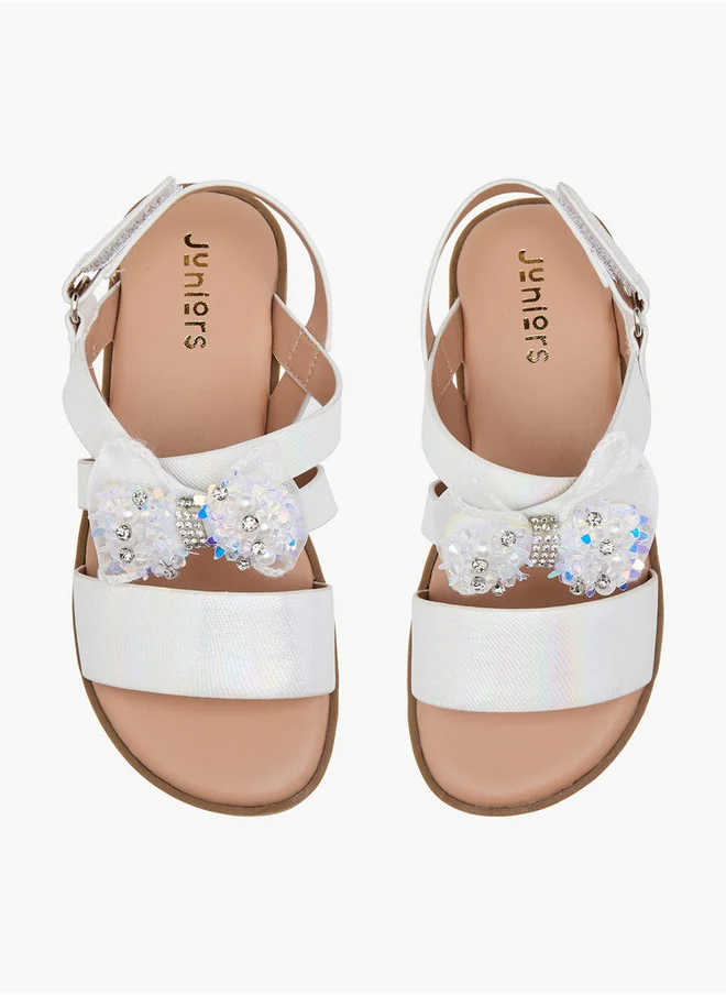 جونيورز Solid Open Toe Sandals with Hook and Loop Closure