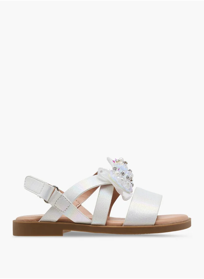 جونيورز Solid Open Toe Sandals with Hook and Loop Closure