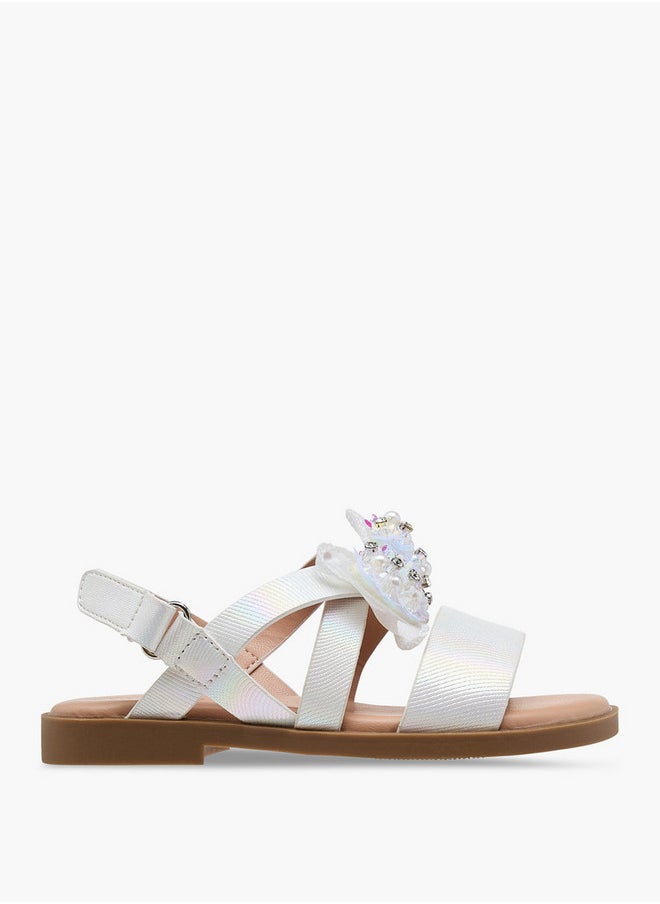 JUNIORS Girls Solid Open Toe Sandals with Hook and Loop Closure  - Image 2