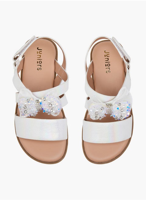 Girls Solid Open Toe Sandals with Hook and Loop Closure