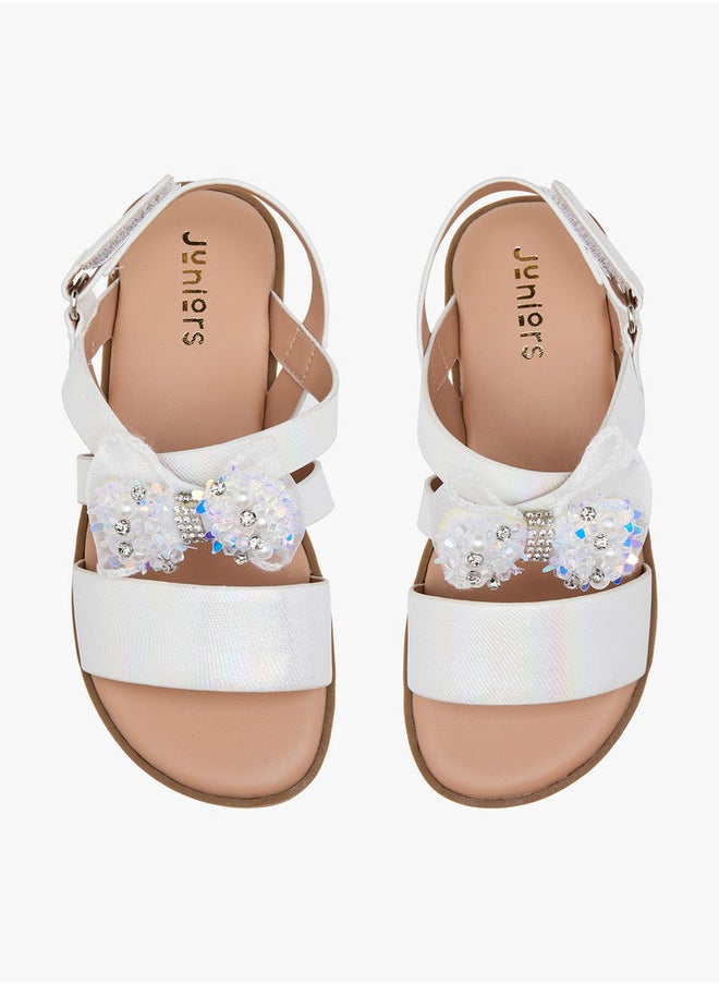 JUNIORS Girls Solid Open Toe Sandals with Hook and Loop Closure  - Image 1
