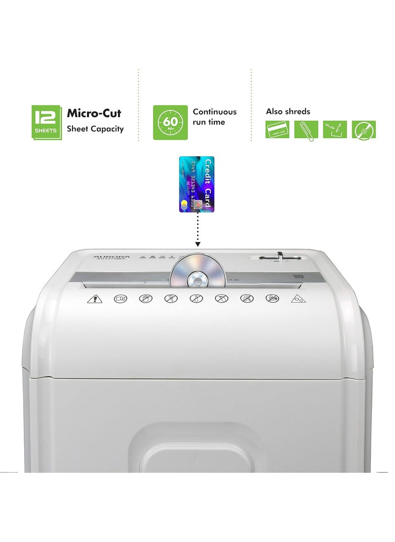 AURORA Aurora AU1275MA Professional Grade 12Sheet MicroCut Paper and CDCredit Card Shredder 60 Minutes Continuous Run Time WhiteGray  - Image 2