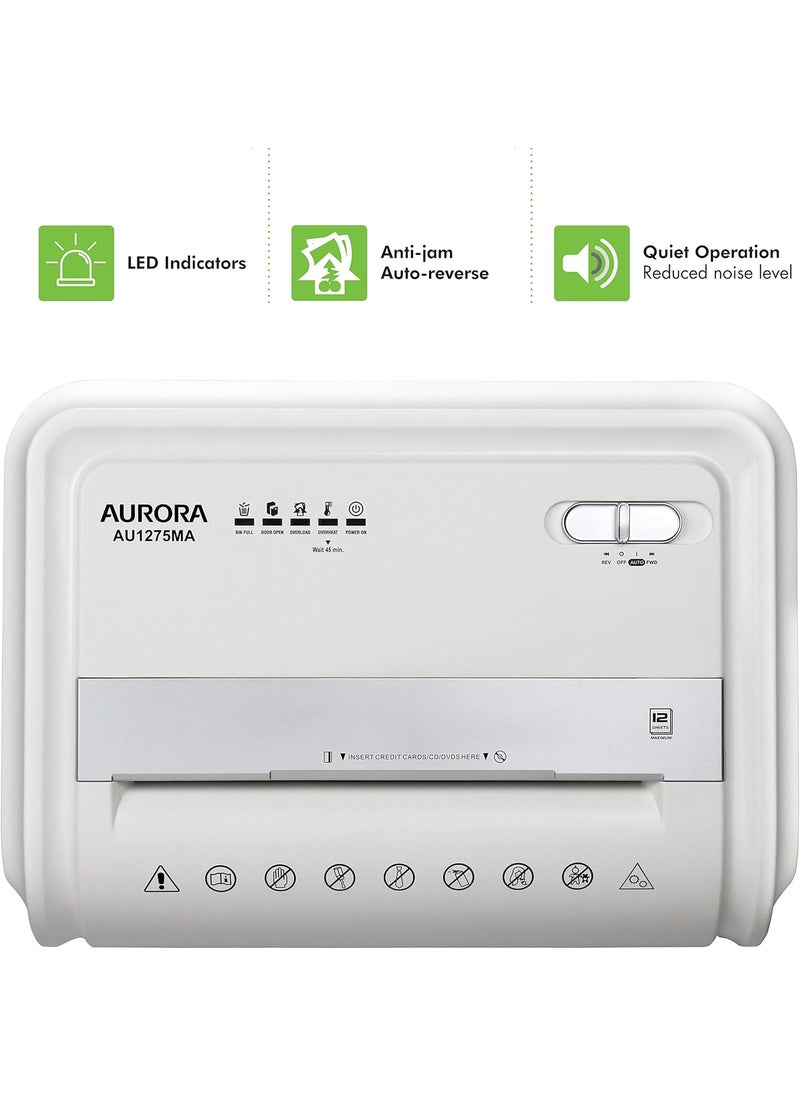 AURORA Aurora AU1275MA Professional Grade 12Sheet MicroCut Paper and CDCredit Card Shredder 60 Minutes Continuous Run Time WhiteGray  - Image 5