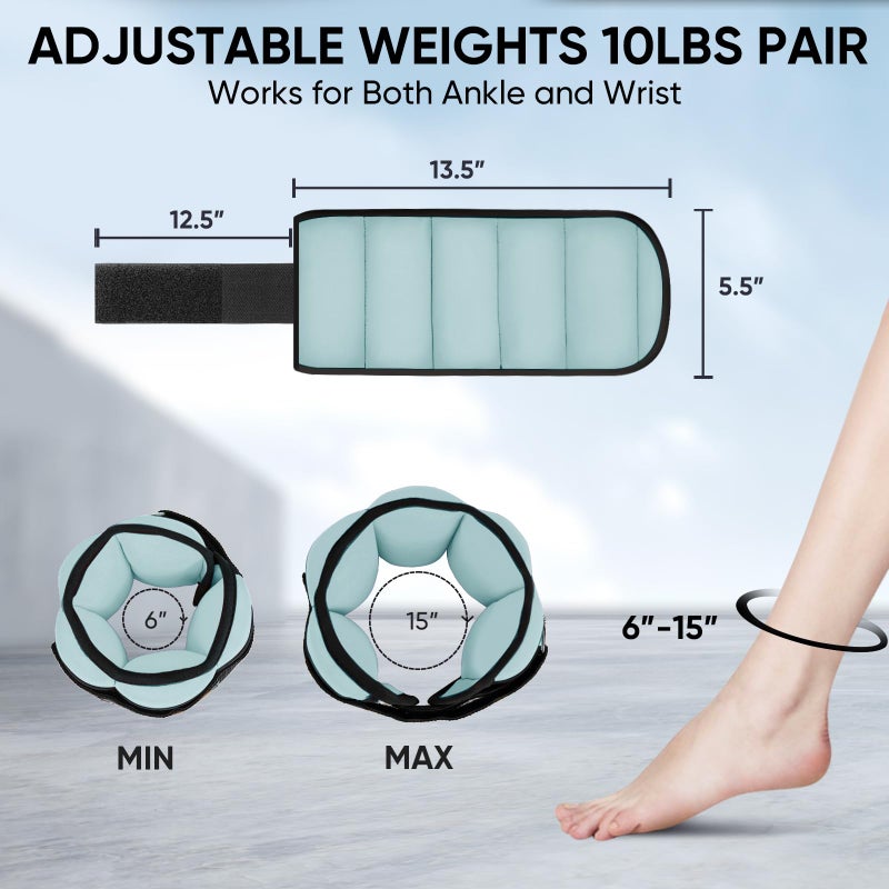 APEXUP 10lbs/Pair Adjustable Ankle Weights for Women and Men, Modularized Leg Weight Straps for Yoga, Walking, Running, Aerobics, Gym, Physical Therapy (Pastel Blue) - Image 2