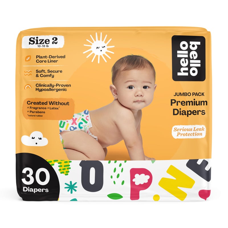 Hello Bello Premium Baby Diapers Size 2 30 Count of Disposable ExtraAbsorbent Hypoallergenic Baby Diapers with Snug and Comfort Fit Alphabet Soup
