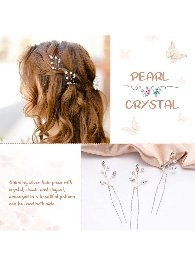 Luinabio 12 Pcs Crystal Bride Hair Pins Bridal Wedding Pearl Rhinestone Hair Pieces Vintage Wedding Hair Accessory Party Hair Pins For Women Bridesmaids(Silver) - Image 3